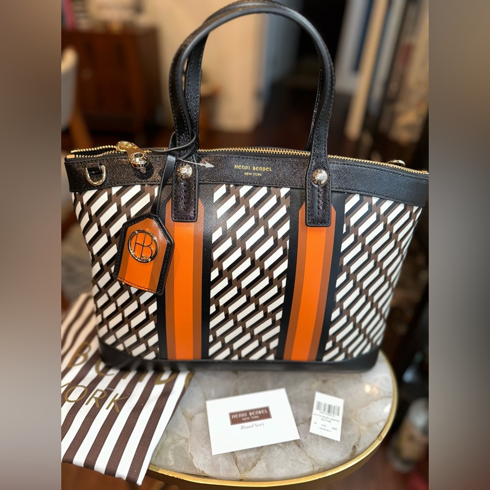 Henri Bendel West 57th Stripe Satchel | Pristine | Iconic NYC 🧡 - NWT - Picture 2 of 10